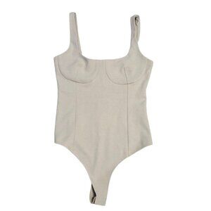 NEW WAYF Bravado Thong Bodysuit Women's XS Beige Tan Cupped Tank Sleeveless